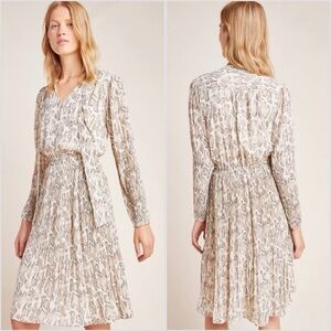 Anthropologie Current Air Olivia Snake Print Pleated Midi Dress, Size XS